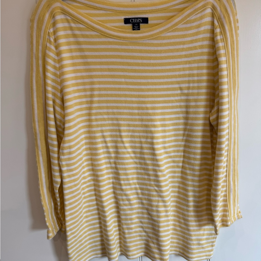 Chaps Women's Top in Yellow and White Stripes